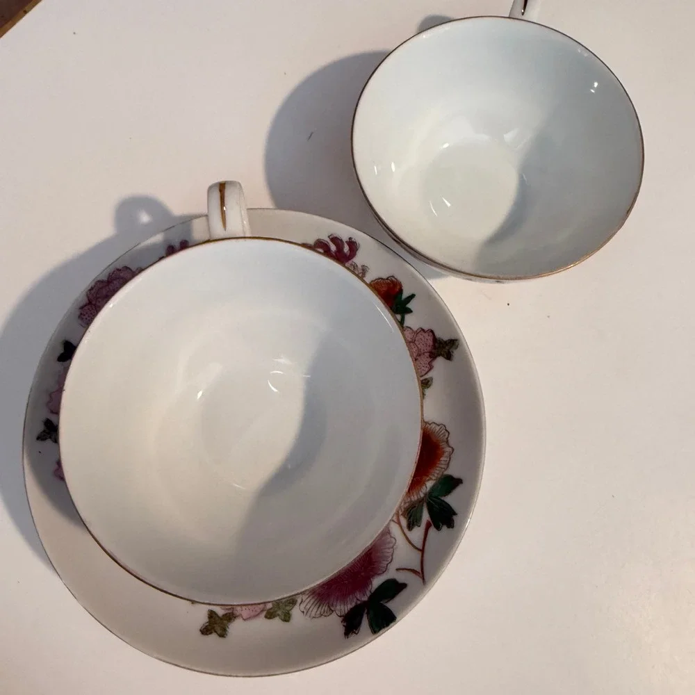 Vintage Japanese Kutani Porcelain Tea Set Floral Chrysanthemum Gold Gilt